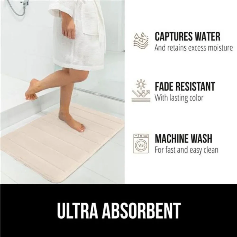New in Bag - Thick Striped Memory Foam Bath Rugs, Soft Absorbent Bathroom Mats